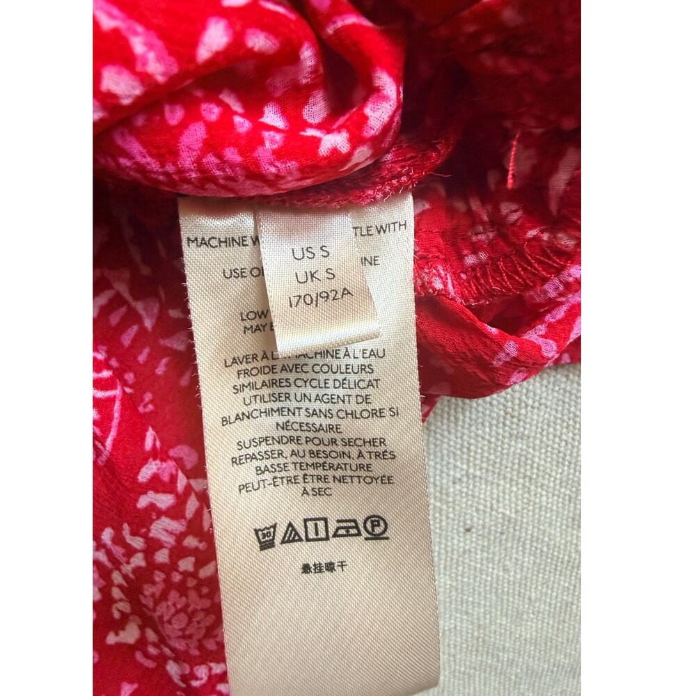 Free People Red White Faux Wrap Deep V Long Sleeve Asymmetrical Hem Tunic Size S - Picture 6 of 7